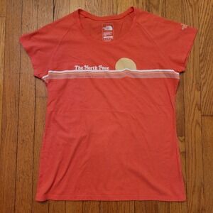 North Face Graphic Tee Sunset Mountains Never Stop Exploring Orange L Nature